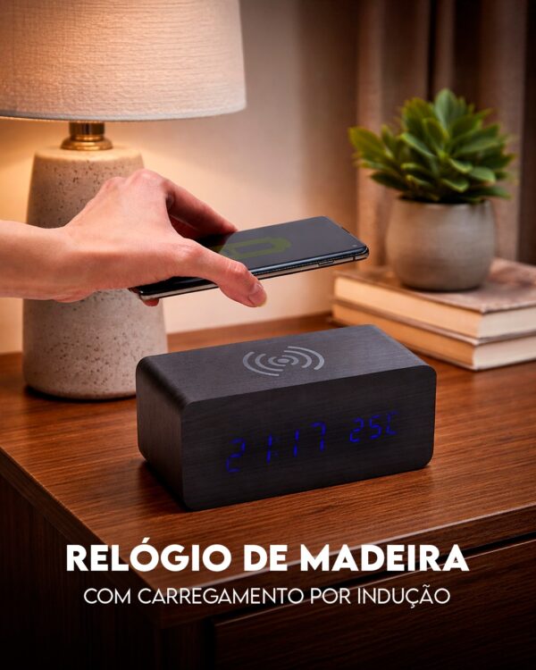 Relógio de Madeira com Carregamento por Indução – 0435805